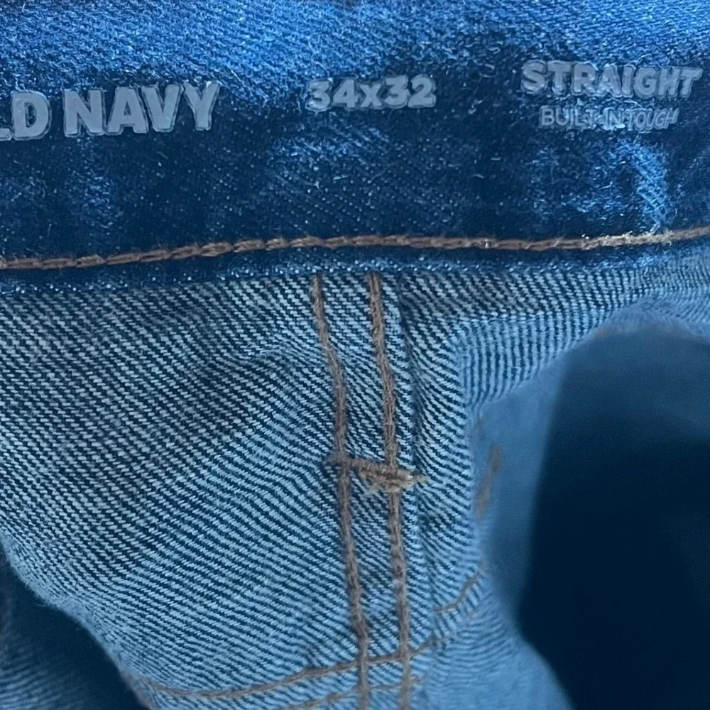 Old Navy Mens Straight Built-In Tough Jeans 34x32 Dark Wash Blue